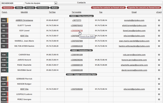 Partagez vos contacts ressources, clients, prospects, fournisseurs... Exportez-les au format Excel ou vCard