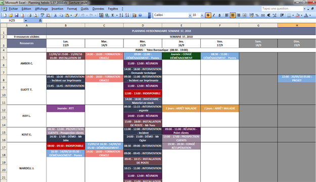 Exportez les plannings journaliers, hebdomadaires, mensuels et les plages horaires au format Excel et imprimez-les