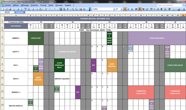 Exportez les plannings journaliers, hebdomadaires, mensuels et les plages horaires au format Excel et imprimez-les