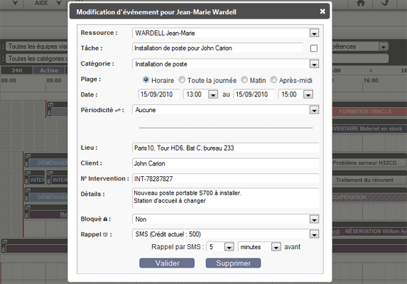 Détaillez facilement les événements par rapport à votre activité. Créez des rappels par mail ou SMS