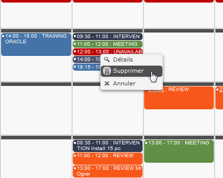 Intégration du clic droit souris sur tous les évènements du planning (Détails et suppression)