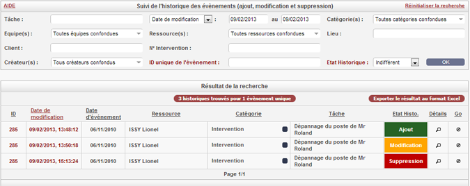 Nouveau module Historique des évènements