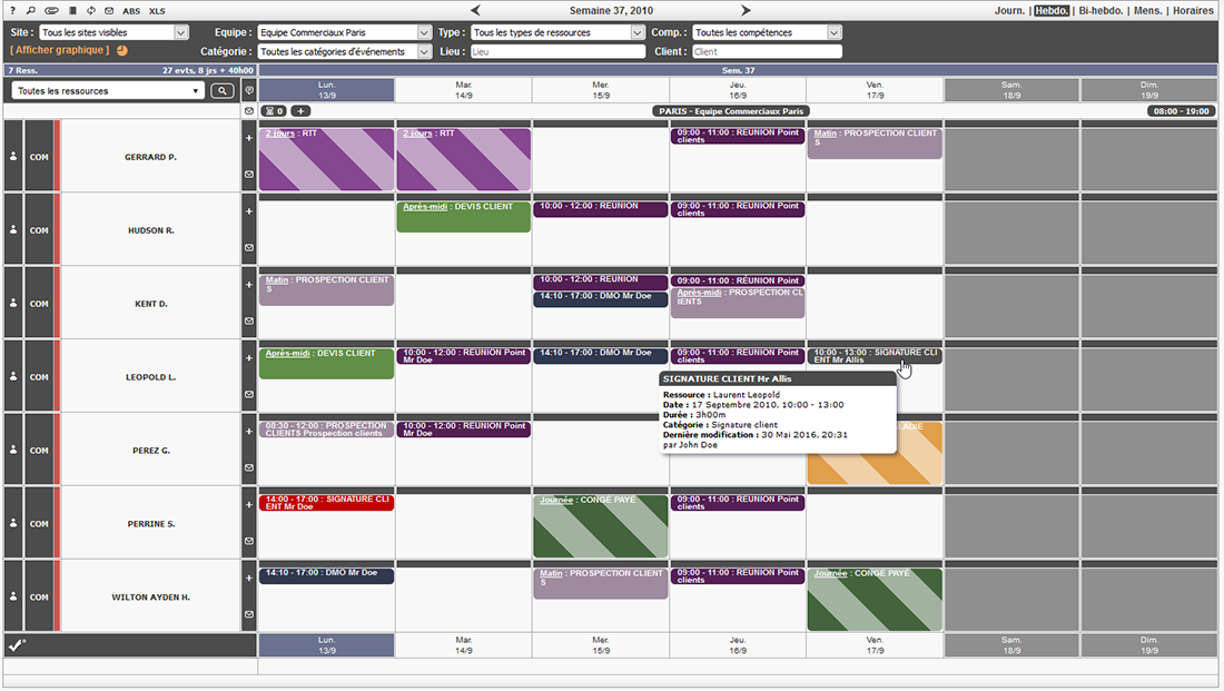 exemple planning chambre hotel