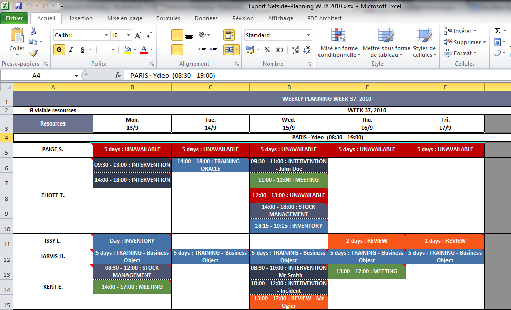 modele planning hebdomadaire excel