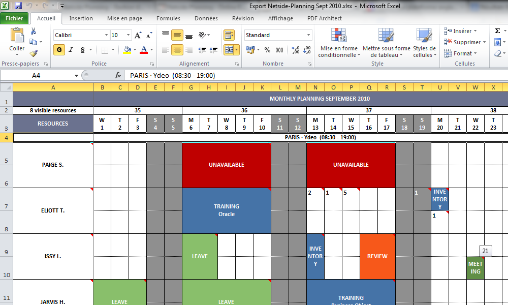 modele planning journalier excel