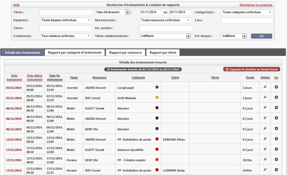 Nouveaux rapports intégrés à la recherche d'évènements