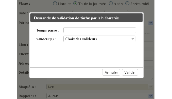 Choix des valideurs lors d'une demande de validation d'évènements par la hiérarchie