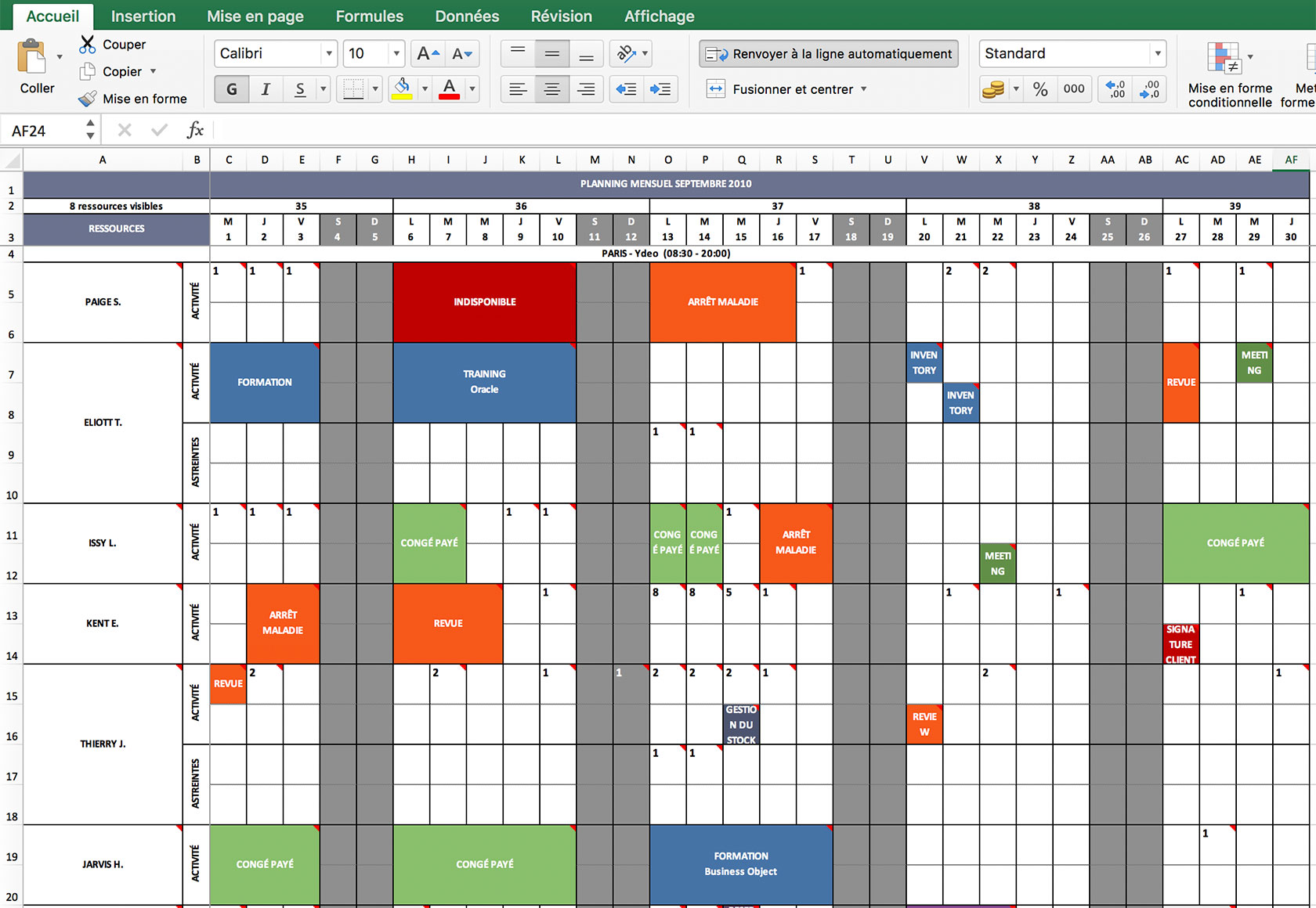  Planning  Excel de gestion du personnel Netside Planning 